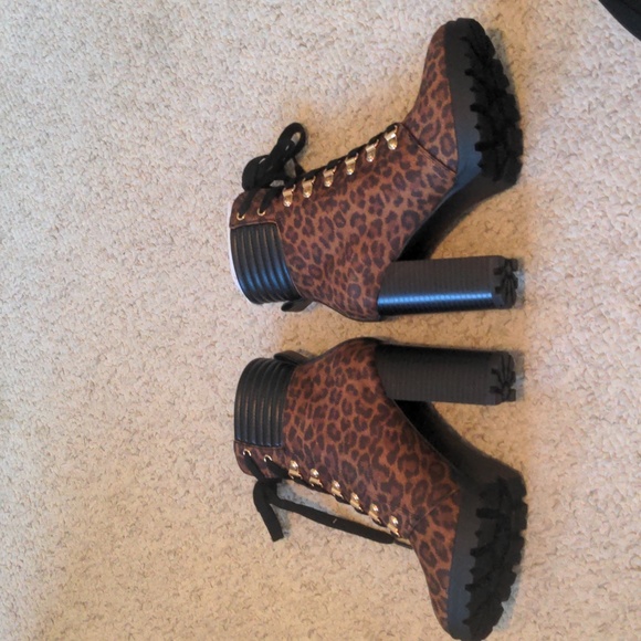 JustFab Shandee Lace-Up Booties for Women - High Heeled Combat Boots, Fa… - Picture 3 of 9